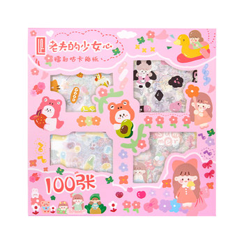 Waterproof pet cute cartoon stickers 100 sheets set multi-style diy handbook decoration stickers large-capacity storage box children's high-transparent bright hand-made holiday gift gift decoration stickers