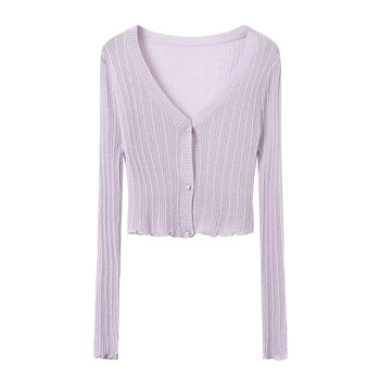 Qiu Rouyao ພາກຮຽນ spring ແລະ summer ປີ 2023 ການອອກແບບທີ່ກົງກັນກັບຄວາມຮູ້ສຶກຂອງການປູກຝັງຕົນເອງລະດັບສູງ slim knitted cardigan sweater jacket ແມ່ຍິງ