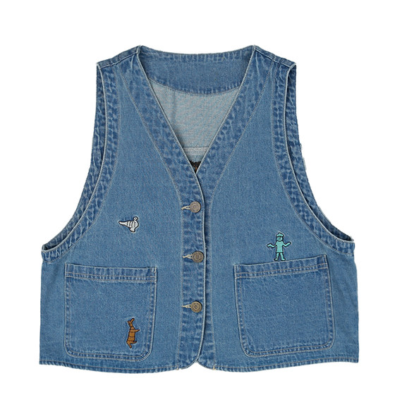 OctopusMe takoya retro stacking through denim vest women's outer jacket installation horses clip vests outside the spring to wear spring