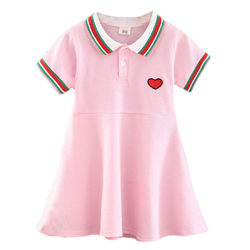 Girls Dress 2024 Summer New Baby Girl Dress Short Sleeve Pure Cotton Little Girl Summer Dress Lapel Stripes