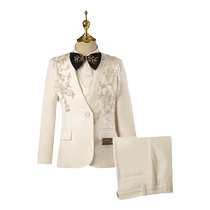 Childrens suit suit boy white high-end catwalk flower girl wedding small suit host piano performance suit trendy