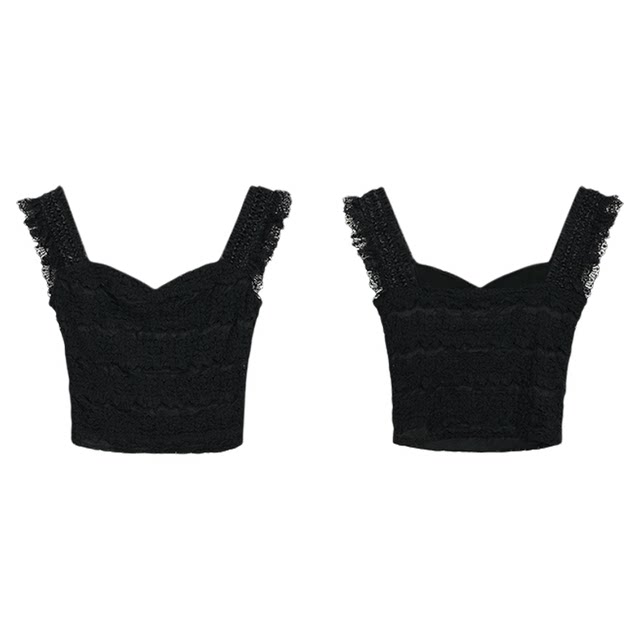NEVA HU ກົດລະບຽບການຈັບຕາ Lace Camisole ດ້ານເທິງຂອງແມ່ຍິງສັ້ນ Slim Fit Niche Chic Sleeveless Top