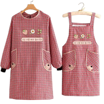 Pure cotton apron household anti-fouling work clothes coveralls long-sleeved cotton womens cooking kitchen breathable catering