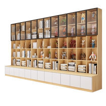 Customized glass door deck bookcase wall to top with stool home display storage cabinet integrated bookshelf in the living room