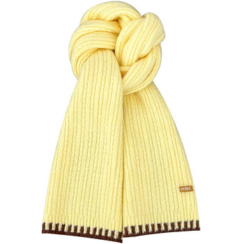 Contrast color edge soft waxy yellow knitted scarf for women in autumn and winter