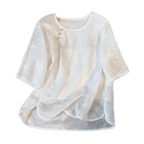 New Chinese style embroidered chiffon short-sleeved shirt for women in summer loose belly-covering temperament shirt unique top