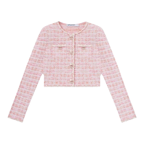 self-portrait 2024 spring and summer new red and pink plaid small fragrance sweet knitted round neck long-sleeved top
