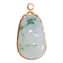(Self-operated) Qianyu Shiguang Myanmar natural A-grade jadeite ice transparent floating flower 18K gold ice waxy gold branch jade leaf pendant