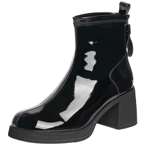 Dzukuri 2024 Autumn Winter New Lacquer Leather High Heel Chelsea Boots Child Ingléin Wind arrière Zipper Slim Skinny Boots Single Boots