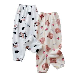 Autumn and winter thickened children's pajamas coral velvet boys' loose home pants girls' warm flannel warm trousers