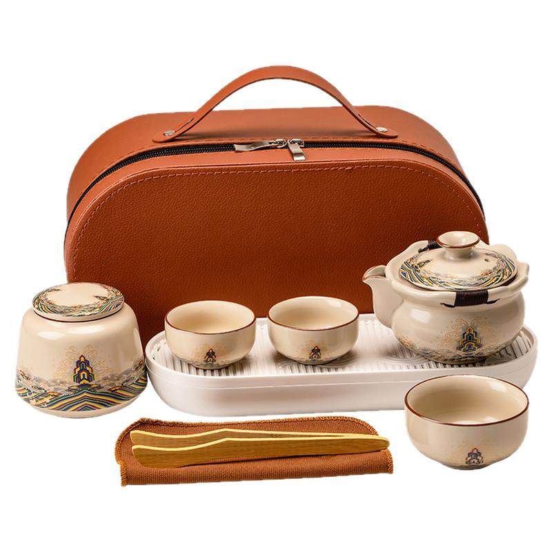 Ru kiln hand-held pot travel tea set portable outdoor camping ceramic teapot Kung Fu small tea cup