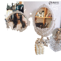 Light luxury ins style mirror makeup mirror home French retro desktop double-sided makeup mirror rotating princess mirror