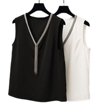 Small crowdV collar chain flow Suwhite snowspun vest female commuter temperament loose sleeveless undershirt suit Nets