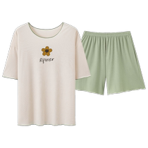 Ice Silk Pajamas Womens Summer Short Sleeve Shorts Thin Section 2024 New Womens Simple Summer Cool Feeling Home Clothes Set