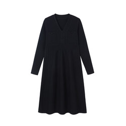 Masisi ໄຂມັນເລັກນ້ອຍ mm waist slim knitted dress ຂອງແມ່ຍິງດູໃບໄມ້ລົ່ນແລະລະດູຫນາວຂະຫນາດໃຫຍ່ v-neck ວ່າງ skirt temperament skirt