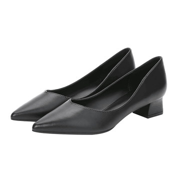 commuting flight attendant stiletto high heels women's soft leatherแท้ workwear professional black work shoes work shoes single shoes