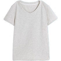 Pure desire to tighten the waist right shoulder short-sleeved T-shirt for women summer new style gray v-neck slim-fitting bottoming short-sleeved top