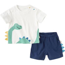 David Bella childrens short-sleeved shorts set 2024 summer new style boy baby cartoon two-piece childrens clothing set