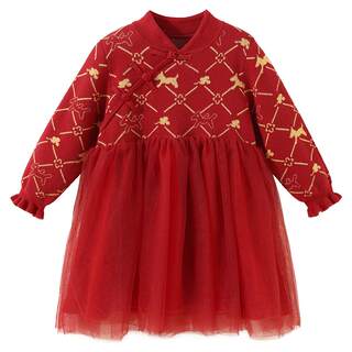 贝肽斯连衣裙冬季保暖2025秋冬季新中式女童宝宝针织新年裙子