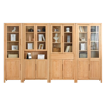 Original element solid wood bookcase glass door oak display cabinet new Chinese style library full wall storage cabinet A4173