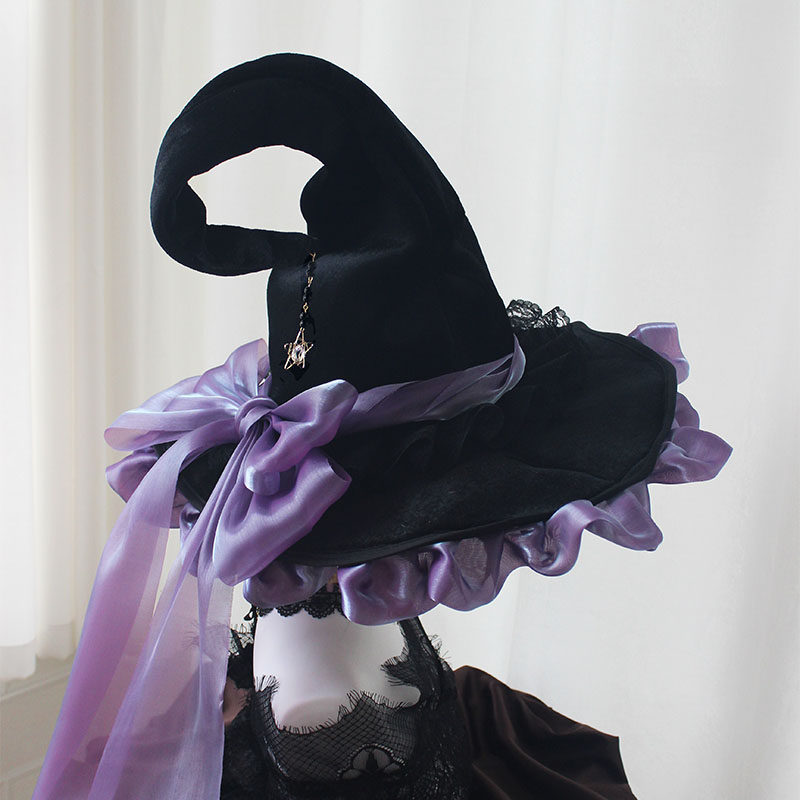 Original handmade wide-brimmed magic hat, Lolita dark gothic witch hat, Halloween tough girl witch hat.