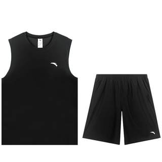 安踏无袖坎肩背心男套装篮球运动服夏季冰丝速干T恤薄款五分短裤