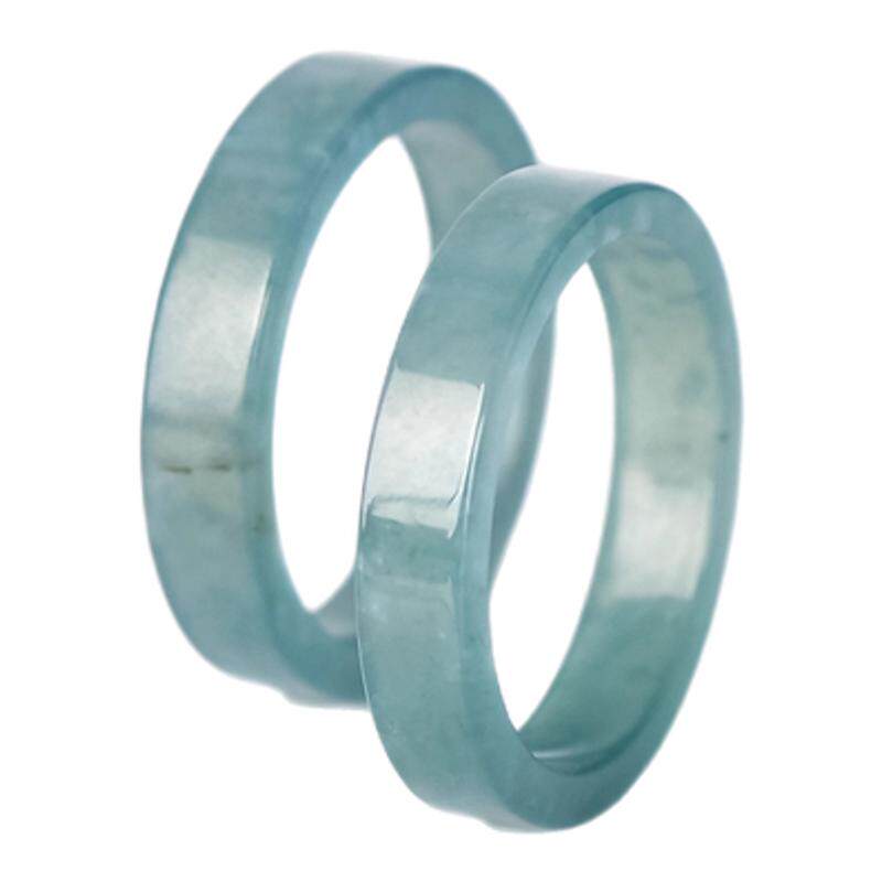 Natural A-grade jade ice blue water small square ring for men and women plain ring ring jade square ring