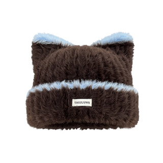 日系可爱猫耳朵毛绒针织毛线帽子女冬季保暖护耳百搭显脸小套头帽