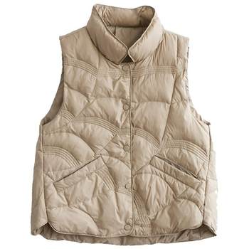 2023 ສັ້ນເປັດສີຂາວລົງນ້ໍາຫນັກເບົາ Warm Down Vest Stand Collar Embossed Vest Vest Down Jacket Women Light Warm
