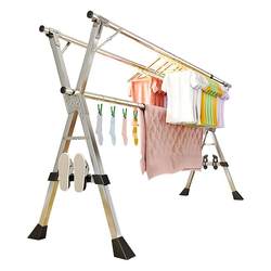 Folding clothes drying rack floor-standing indoor home balcony bedroom stainless steel outdoor cool telescopic rod type quilt drying artifact