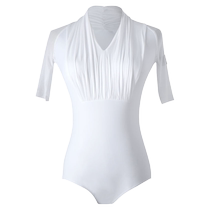 Latin training clothes ice silk jitterbug dance white halterneck Latin dance performance clothes dimension womens dance practice tops
