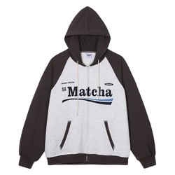 MATCHA STORY Matcha story spring hooded cardigan sweatshirt for men and women embroidered retro splicing couple jacket