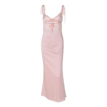 Fan satin high-end hollow suspender dress