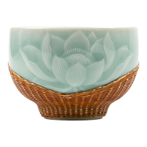 National Library Lotus Cup Green Ceramic Bamboo Chography Tea Set Museum Business Practical Elegant Elders Birthday Gifts