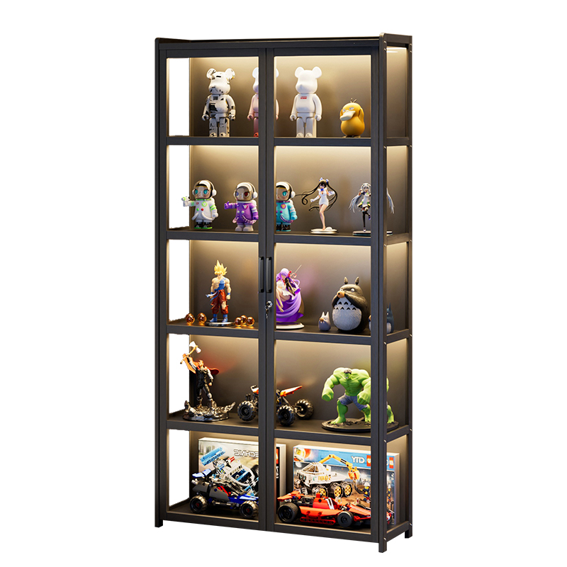 Double door figure cabinet with light and lock