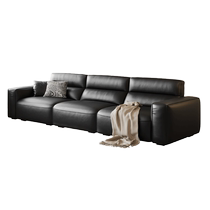 Yiluo Tofu Block Leather Sofa Italian Light Luxury Living Room Small Apartment First Layer Cowhide Three-person Straight Row Sofa Black