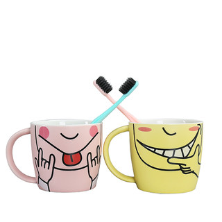 Cartoon wash cup ceramic mouthwash cup couple cup household family of three and four tooth cups bathroom cup