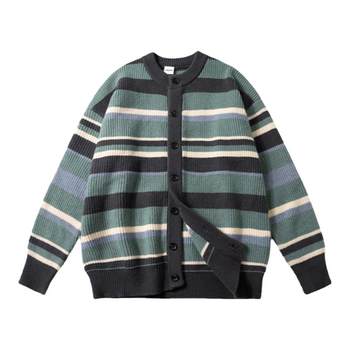 Gogosoon sweater jacket men's new 2025 autumn and winter knitted cardigan youth style striped personality loose trend Gogosoon sweater jacket men's new 2025 autumn and winter knitted cardigan youth style striped personality loose trend