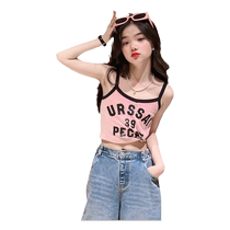 Girls camisole summer 2024 new childrens wear sleeveless t-shirt short summer girls big children outer wear little girls