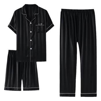 Antarctic pajamas ຜູ້ຊາຍ summer ice ice silk trousers ສັ້ນຜູ້ຊາຍ summer simulated ໄຫມສາມສິ້ນຊຸດເຄື່ອງນຸ່ງຫົ່ມເຮືອນ