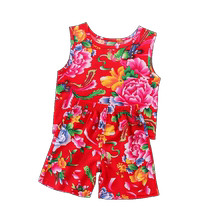 Northeastern big flower baby clothes for boys and girls summer internet celebrity thin floral childrens pajamas summer baby clothes set