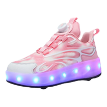 Girls Rotary Buckle Heelys Shoes 2024 New Sports Shoes Childrens Summer Flashing Four-Wheel Invisible Skating Roller Skates