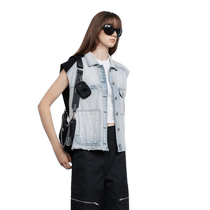 Fabrique denim knitted contrast asymmetric panel vest