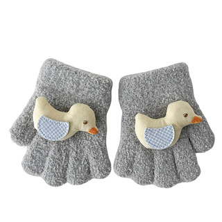 婴儿毛绒手套冬季保暖可爱卡通小鸭子婴幼儿五指宝宝分指韩系手套