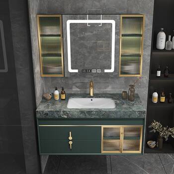 Modern light luxury ceramic integrated basin bathroom cabinet combination washbasin bathroom washbasin oak smart mirror cabinet