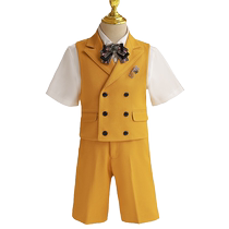 Childrens suit small host dress boy orange 2024 new summer piano performance dress flower girl