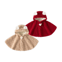 Baby cloak autumn and winter outing childrens windproof cloak girls plus velvet warm baby princess windproof shawl winter