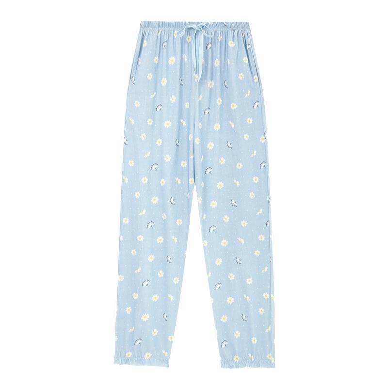 三枪睡裤新疆棉女纯棉春夏新品透气宽松系带木耳边全棉女家居长裤