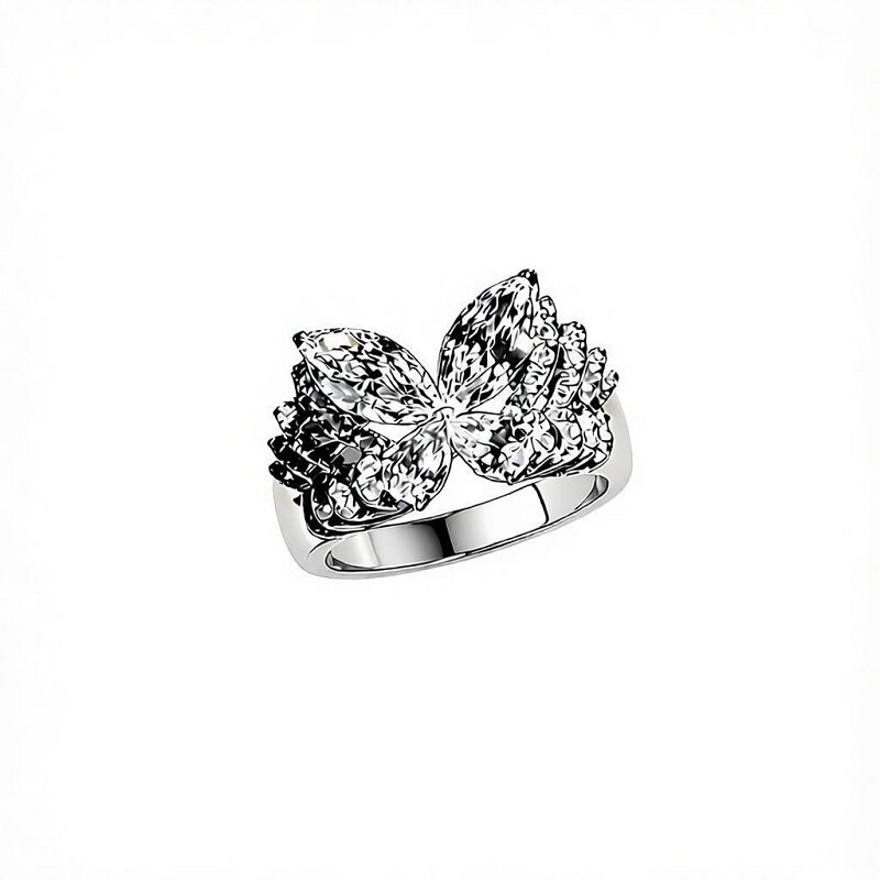 S925 sterling silver diamond ring phantom butterfly layered and elegant