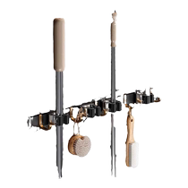 Gun gray mop wall-mounted clip hook bathroom punch-free multi-functional wall stainless steel broom fixed hanger